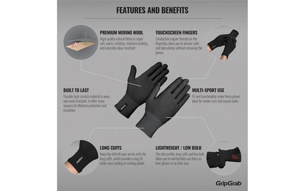 GripGrab зимние перчатки - GripGrab Merino Liner M/L Black — изображение 2